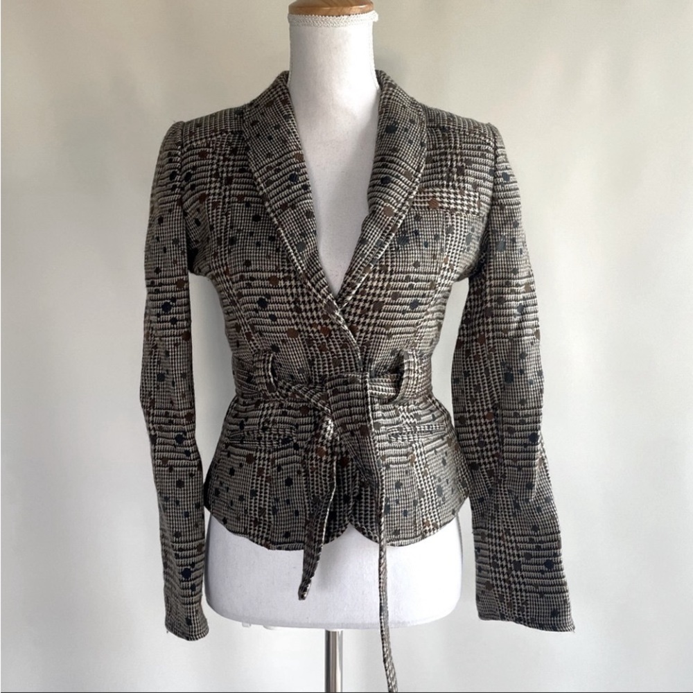 Robert Graham Houndstooth Tweed Polka Dotted Belted Blazer - sz 4